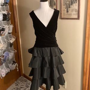 Tadashi Vintage Black Velvet taffeta ruffle skirt cocktail gown XL